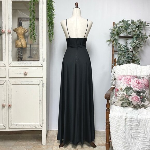 Vintage 70s Maxi Dress Small Black Slinky Spaghetti Strap Jersey Gown Union Made - Picture 7 of 12